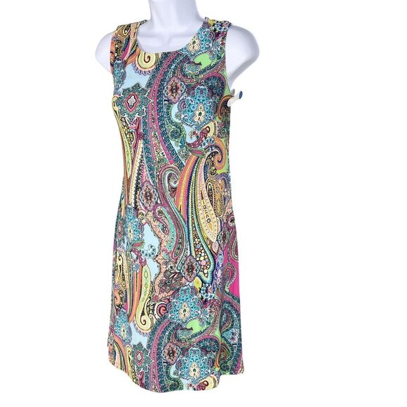 Tommy Hilfiger Womens 8 Psychedelic 70s Thyme Sleeveless Groovy Dress Stretchy - Picture 10 of 14